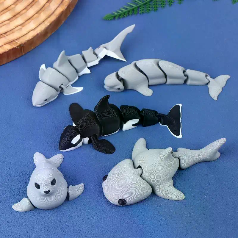 3D Printed Small Animal Joint Flexible Simulation Shark, Killer Whale Ornament Home Decoration Perfect Gift For Friends Family