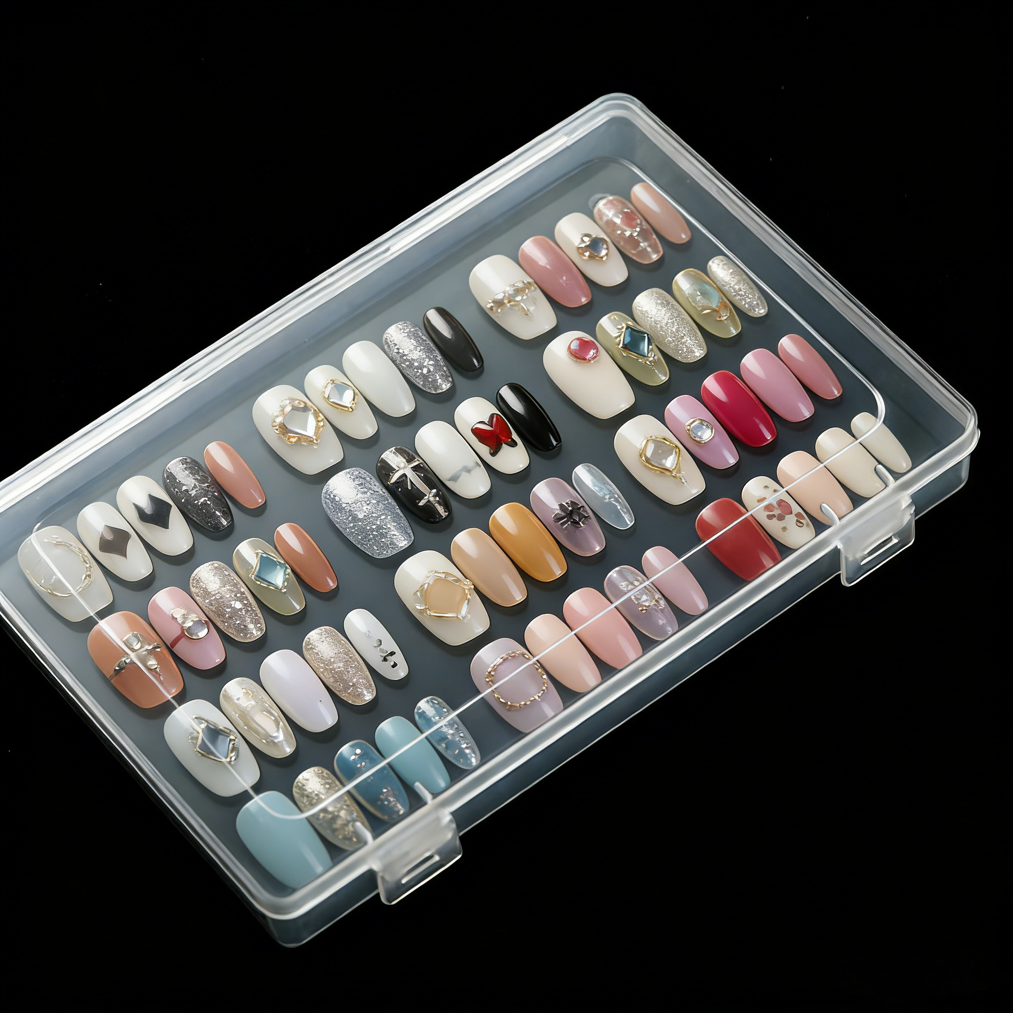 1Pc Dustproof Large Capacity Nail Art Storage Box Wearable Nail Patch Display Board Box Transparent Plastic Makeup Organizer