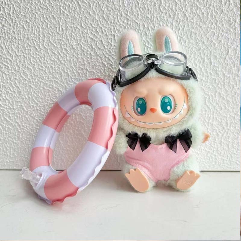 Cute Mini Swimming Ring & Goggles Set Perfect Summer Swimming Accessories for 15/17cm Labubu Dolls Summer Swimming Accessories