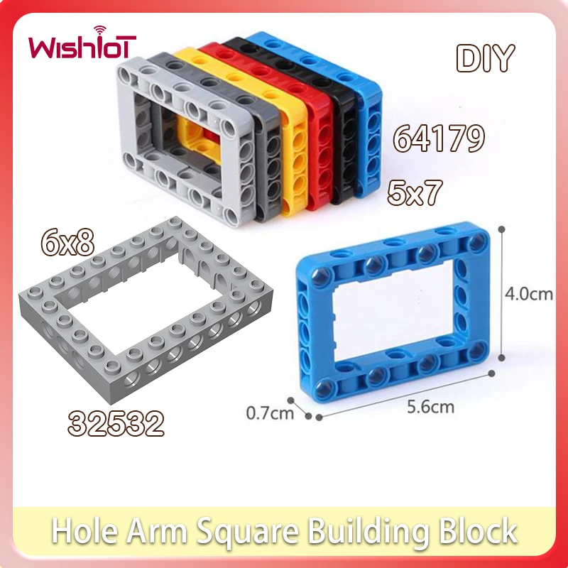Building Blocks Technical Parts Hole Arm Square Beam 6x8 5x7 MOC High-Tech Frame Bricks Parts Children DIY Toys 32532 64179