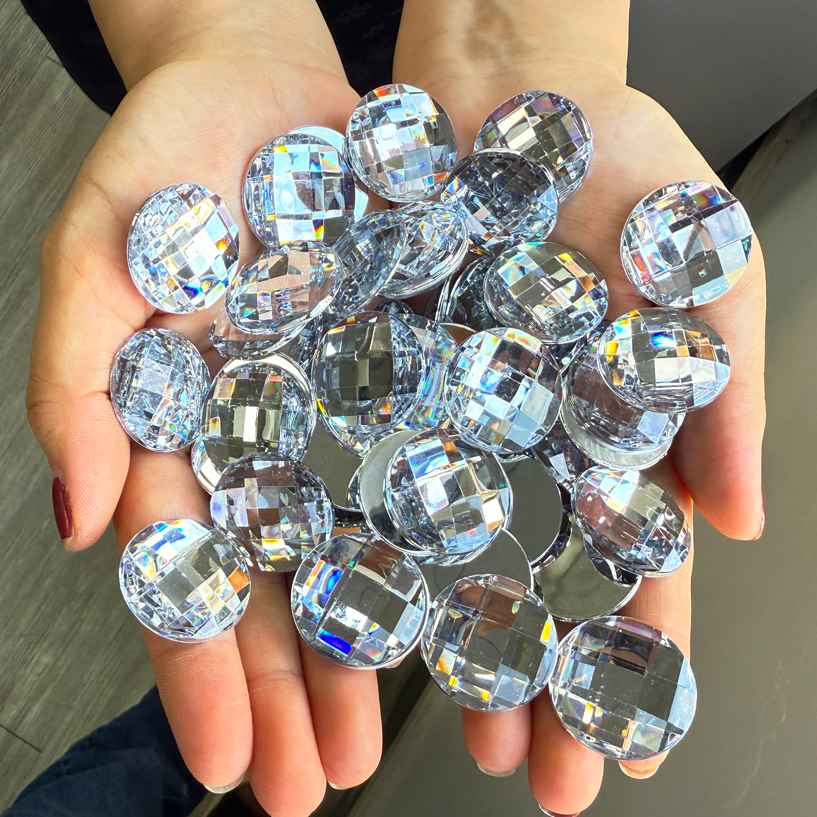 50 Pieces 25mm Flat-Back Round Acrylic Rhinestones Large Plastic Circle Gemstone Decorations For Crafts and Apparel Making