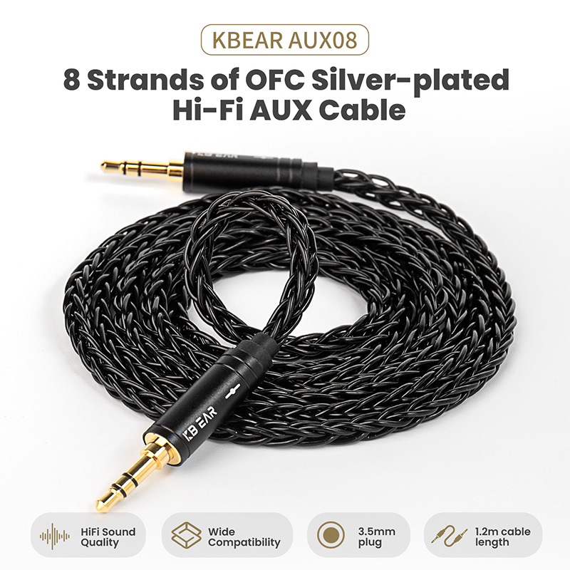 KBEAR AUX08 8 cores HiFi AUX earphone Audio Cable Speaker cable 3.5mm Male to Male Aux Cable For Phone Headphone Car MP3