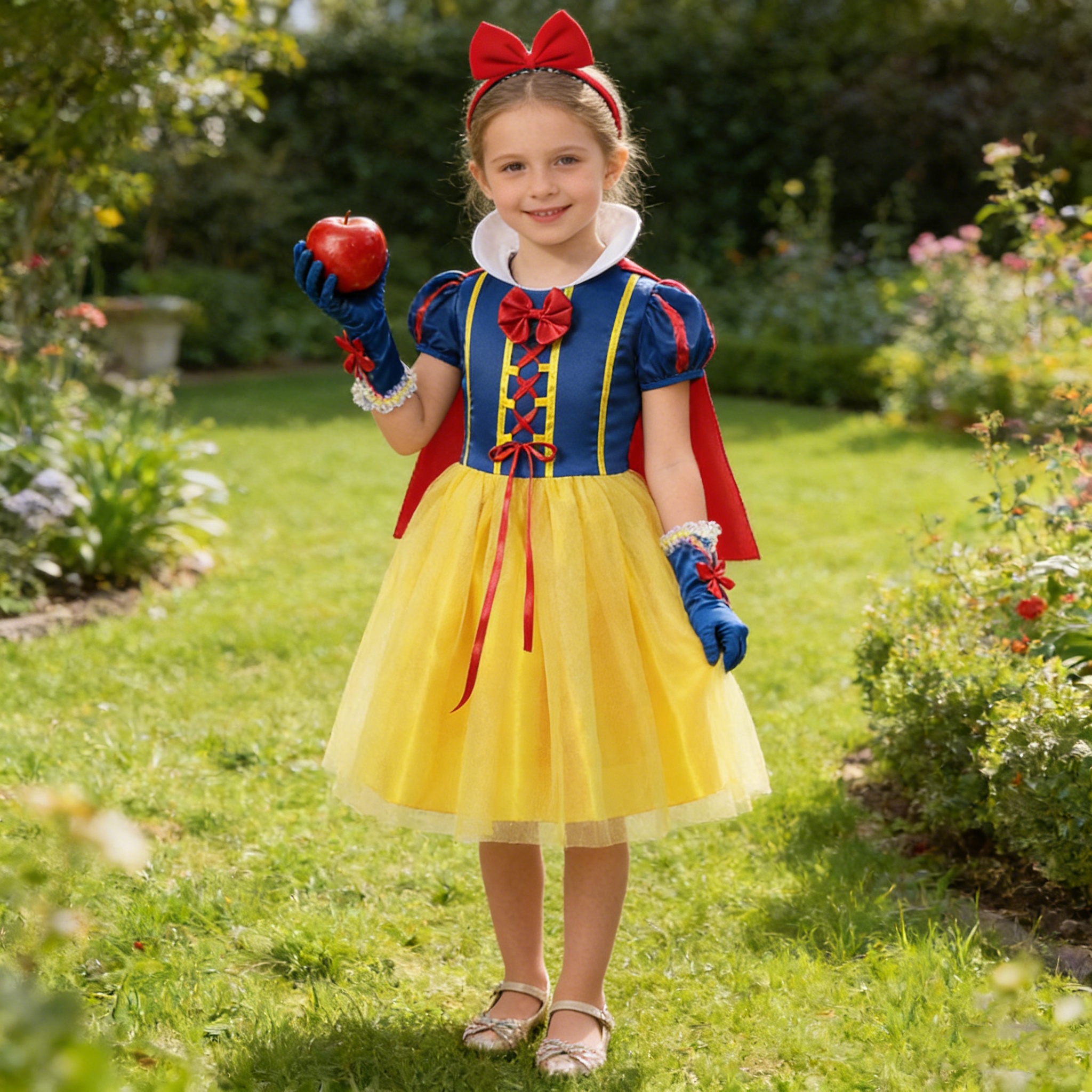 Girls Snow White Princess Dress Mesh Clothes Vestidos Kids Halloween Carnival Cosplay Costume