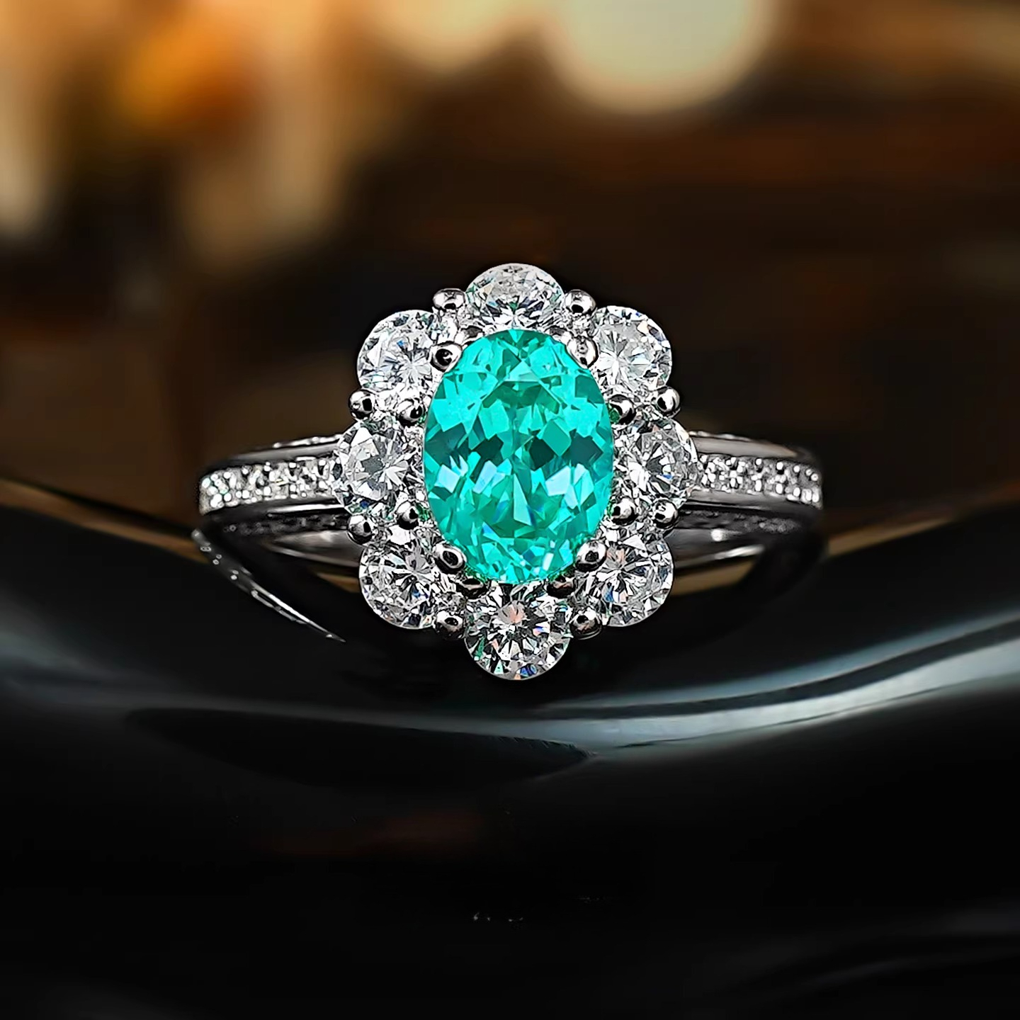 925 sterling silver ring 1.5 carat pigeon egg surround diamond set with Para í ba color women's jewelry