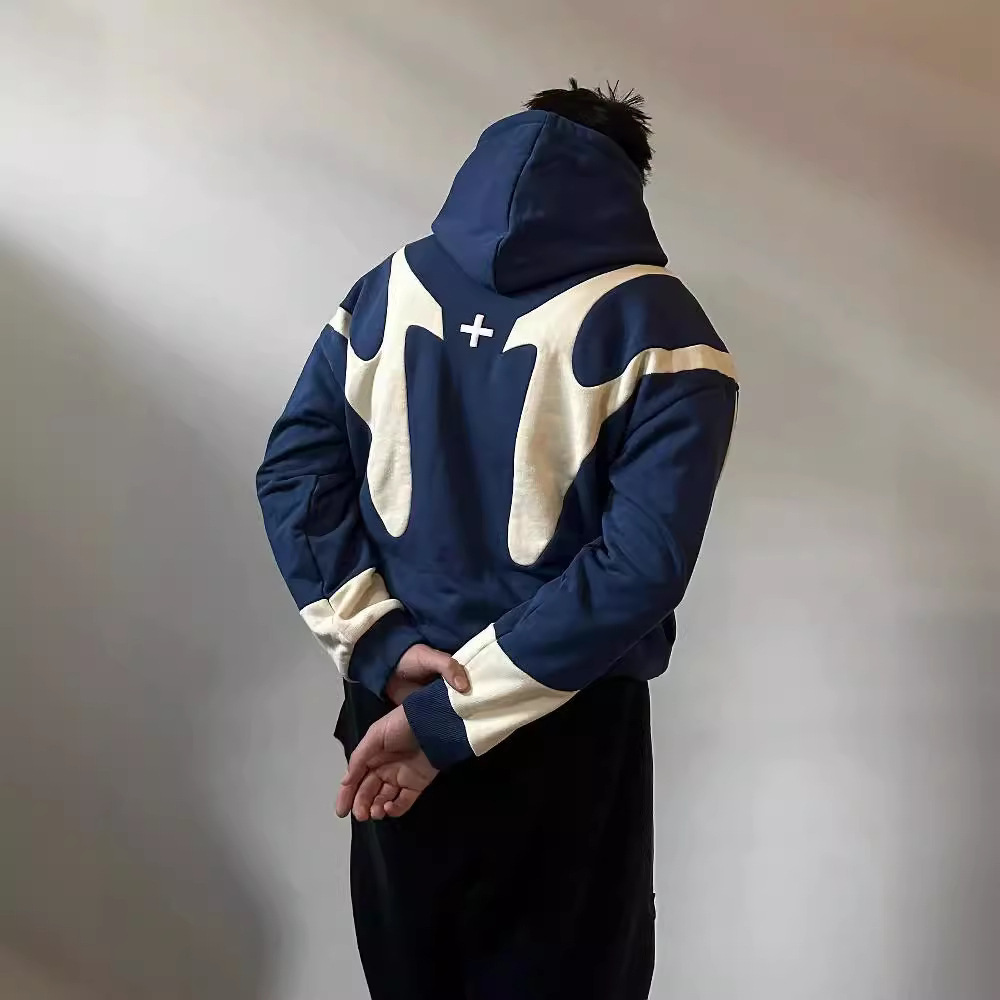 European and American autumn winter fashionable men's new street hip-hop spliced printed hoodie Harajuku style jacket sweatshirt