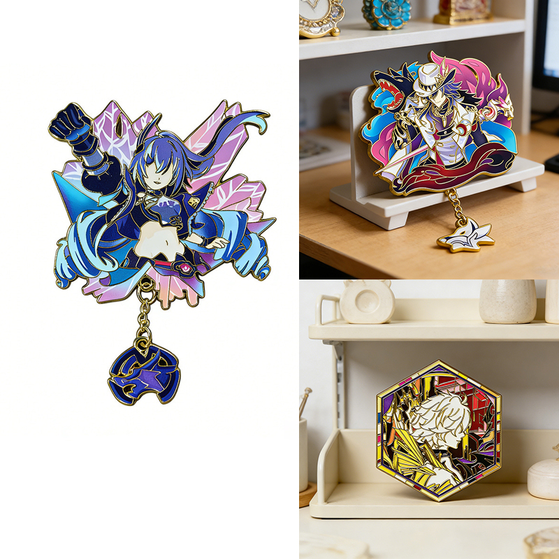 Honkai：Star Rail Hanser Silver Wolf LV.999 Ashveil Phainon Cosplay Badges Game Hero Khaslana Hexagonal Brooches Anime Decor