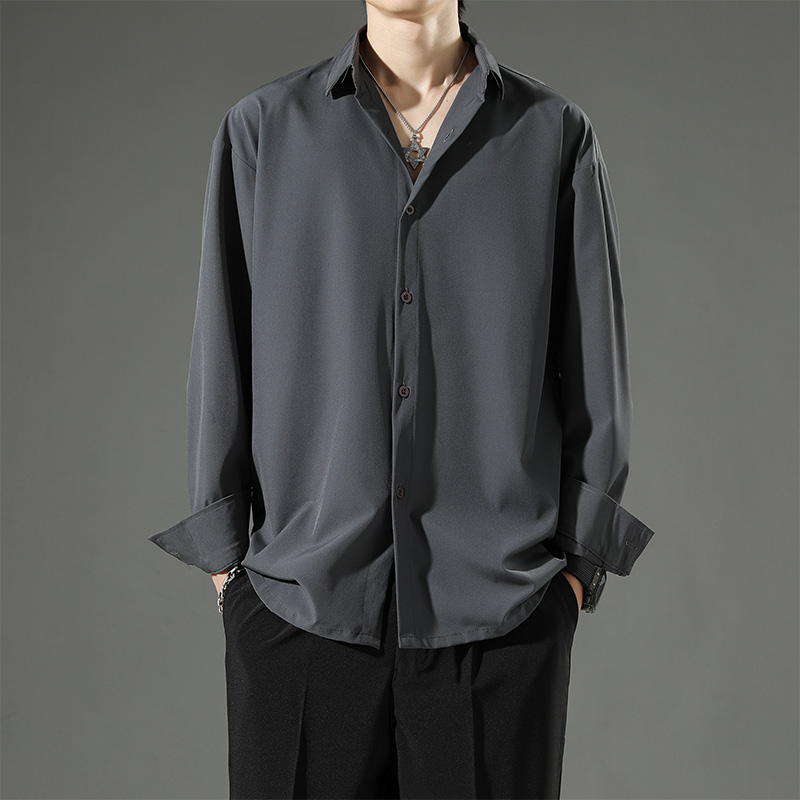 Men's Shirts Long-sleeved Spring Summer New Lapel Formal Fashion Korean Male Tops No-iron Drape Loose Suit Shirt Solid Color