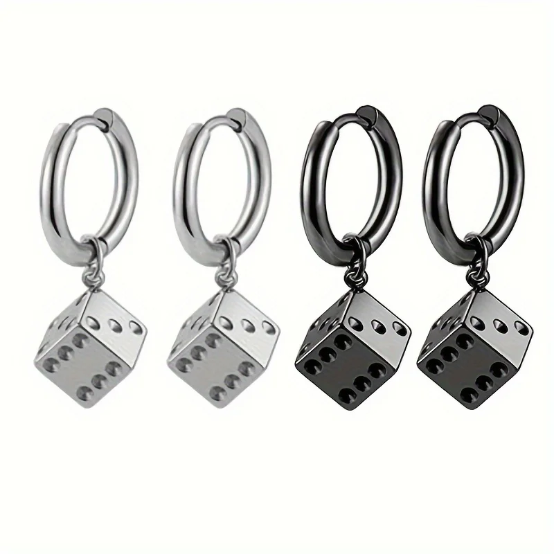 1Pc Fashion Dice Dangle Earrings, Stainless Steel Earrings For Men