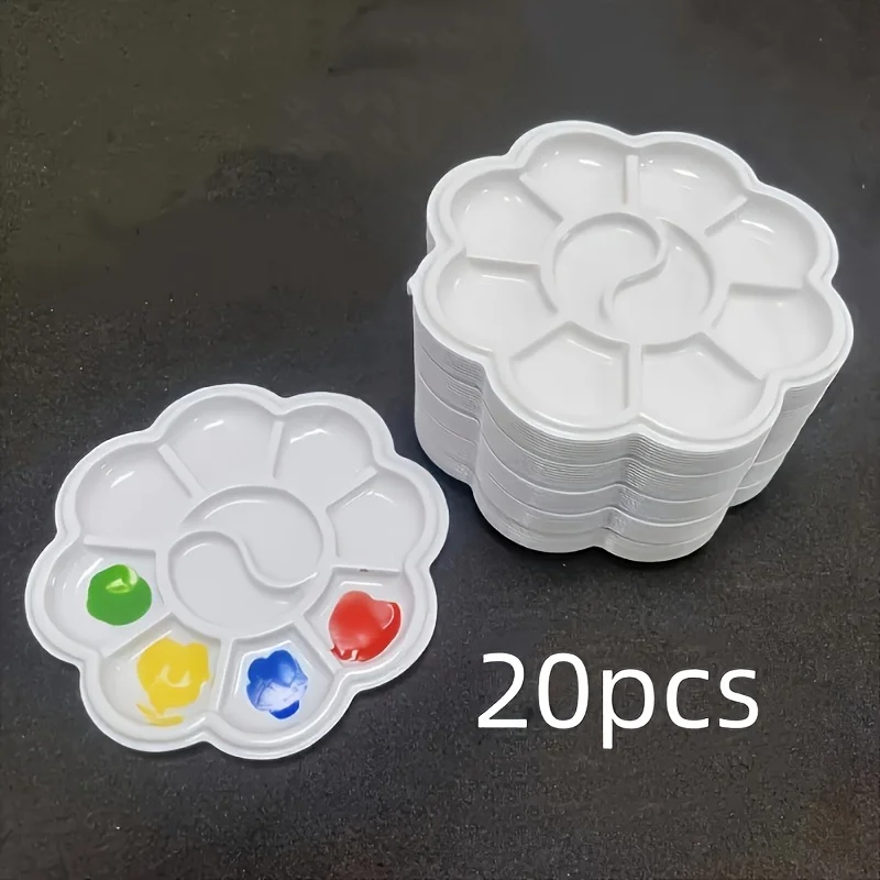 20/30PCS Mini flower-shaped plastic paint palette - Artistic painting tray, mixed with watercolor, acrylic and gouache pigments