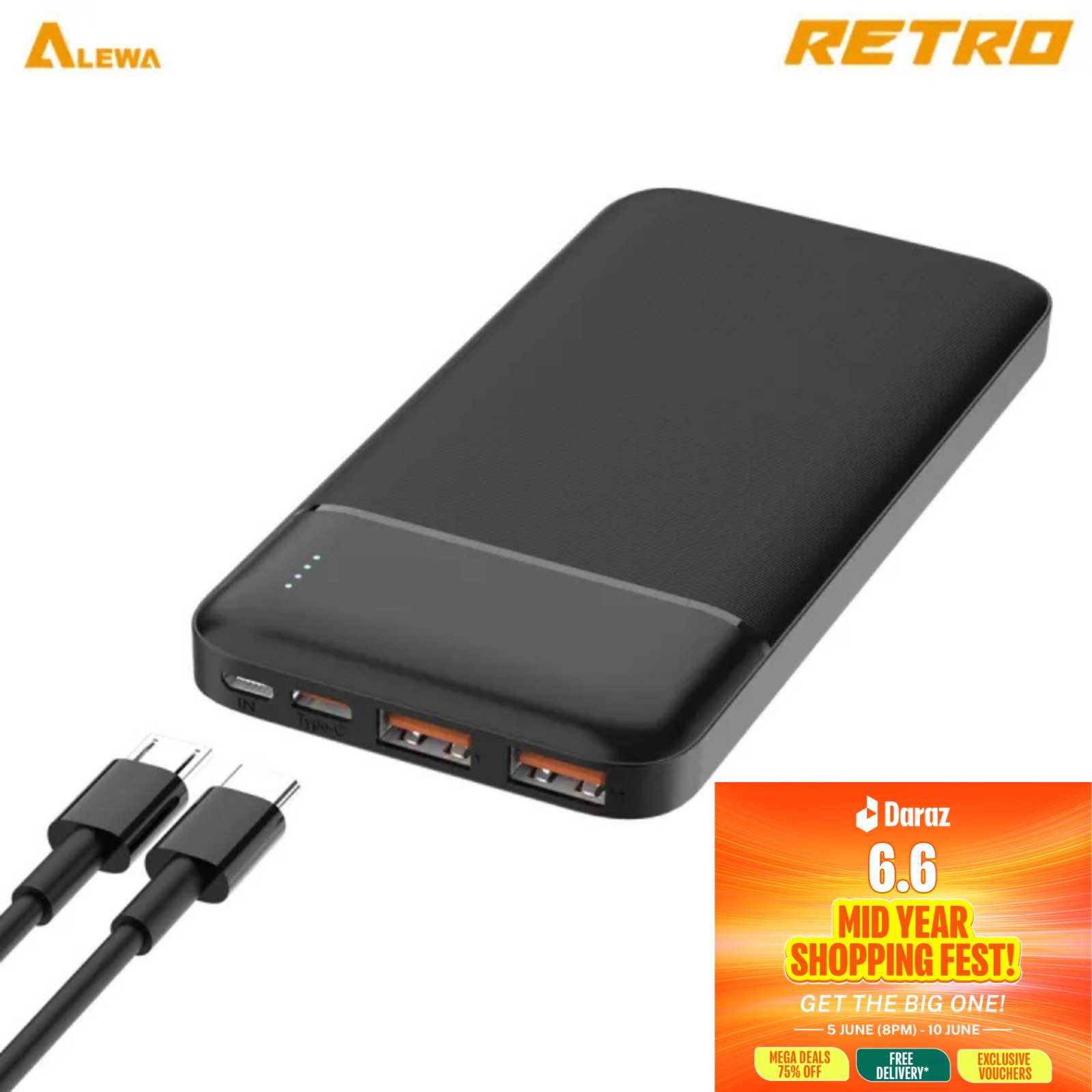 ALEWA RETRO 10000mAh Power Bank | Fast Charging | Rapid 2x Recharge | Digital Display