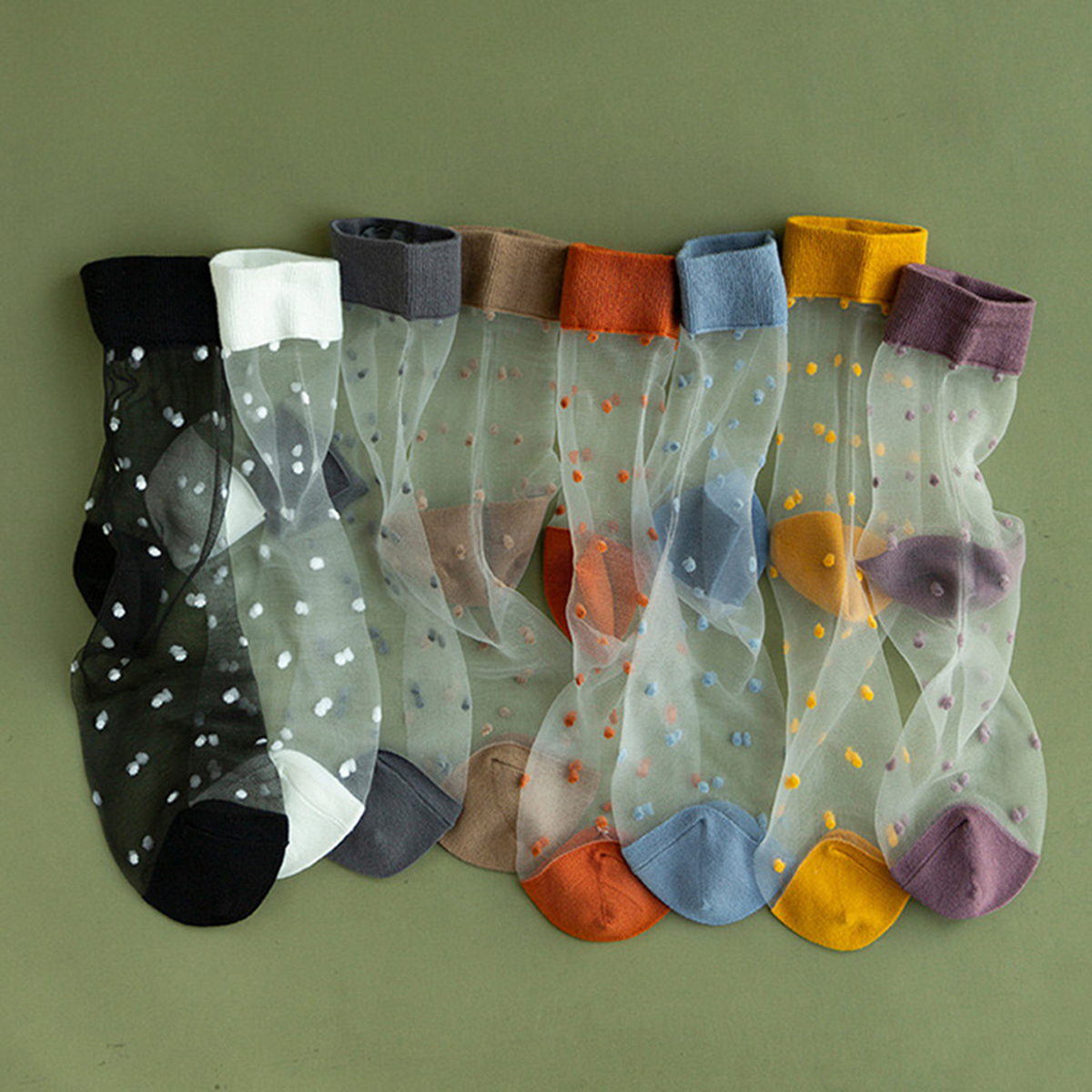 1 Pair/8 Pairs Women Polka Dot Socks Summer Lace Crystal Glass Silk Socks Short Thin Transparent Jacquard Elastic Ultra Socks