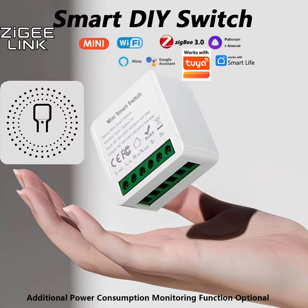 16A Tuya WiFi/zigbee 2-way Control with Power Monitor Mini Smart Switch Breaker Smart Life APP Control Alexa Via Home