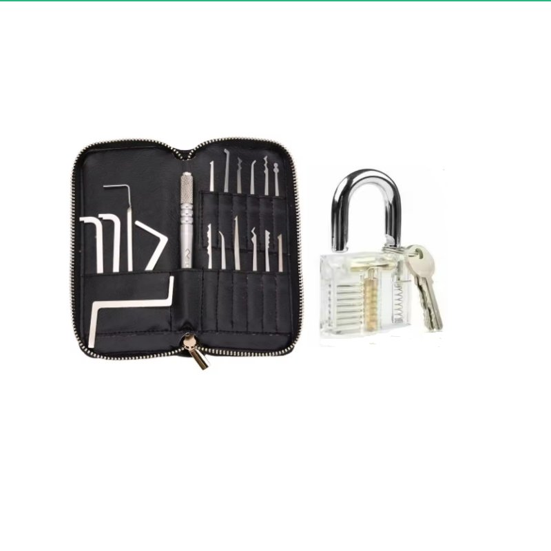 15pc Locksmith and Automatic Lock Pick up Tool+Padlock Combination Kit Suitable for Beginners/Professionals to Unlock Puller Kit