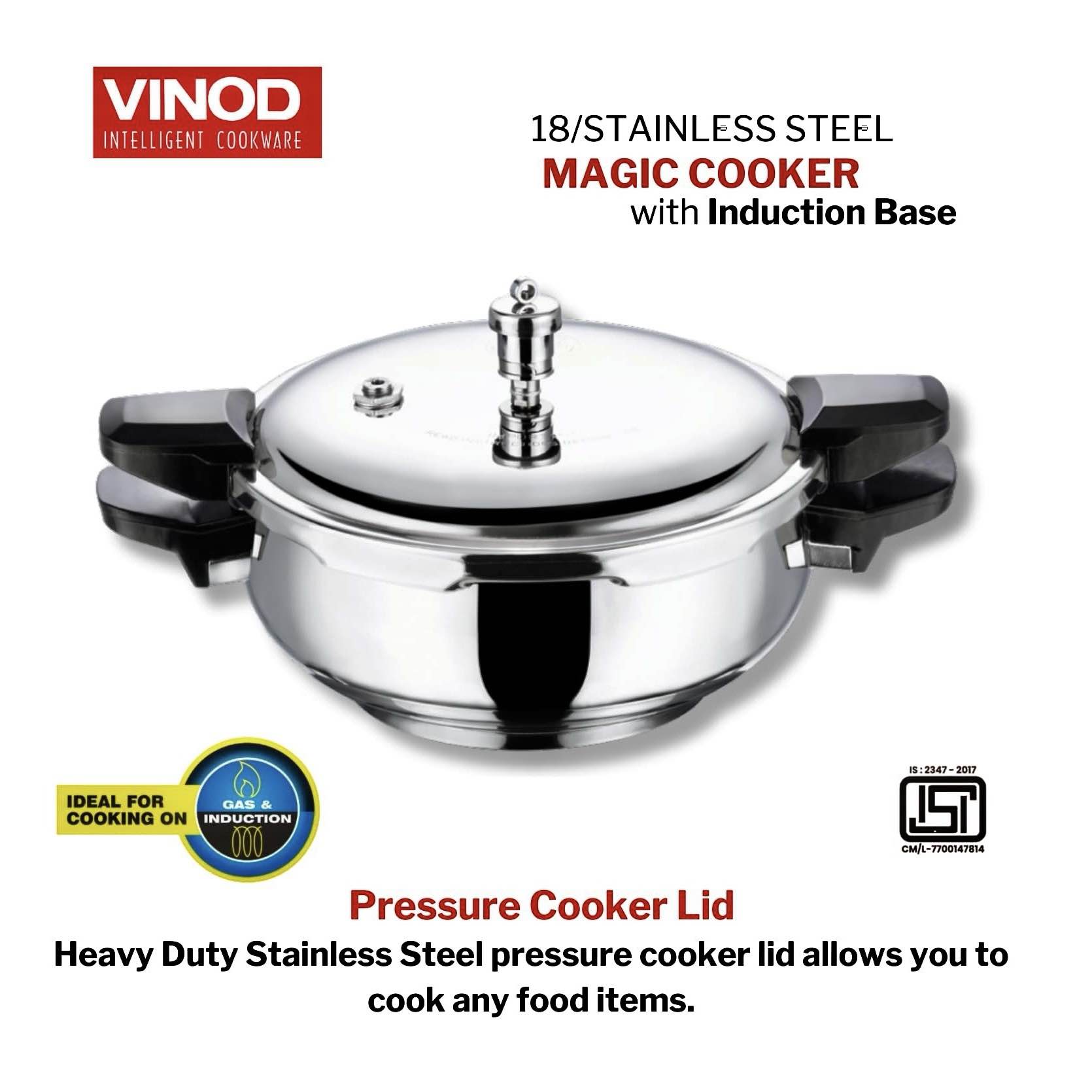 VINOD 3 in 1 HAIB Smart Cooker - 5.5 Ltrs Hard Anodised Induction Based ( Cooker + Strainer + Server )