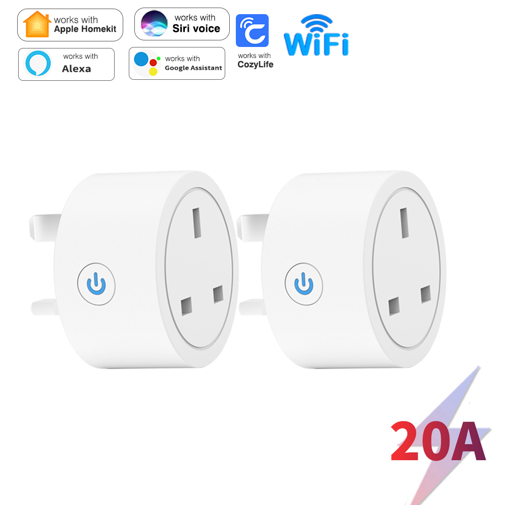 Smart Plug UK, 20A WiFi Outlet for HomeKit, Matter Compatible, Voice Control via Siri/Alexa, Energy Monitoring, Timer