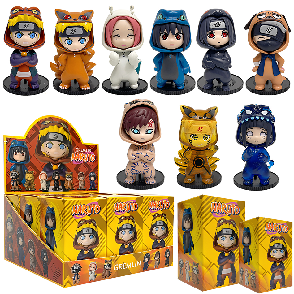 Anime 8cm Naruto 9pcs Set Random Blind Box Haruno Sakura Kakashi Sasuke Action Figure Movie Model Toy Birthday