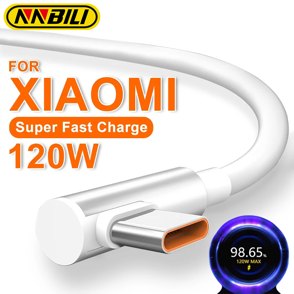 NNBILI 120W USB Type C Cable 90 Degree Elbow Super Fast Charge USB C Cable For 15 14 13 12 11 Pro Ultra Lite Redmi Note