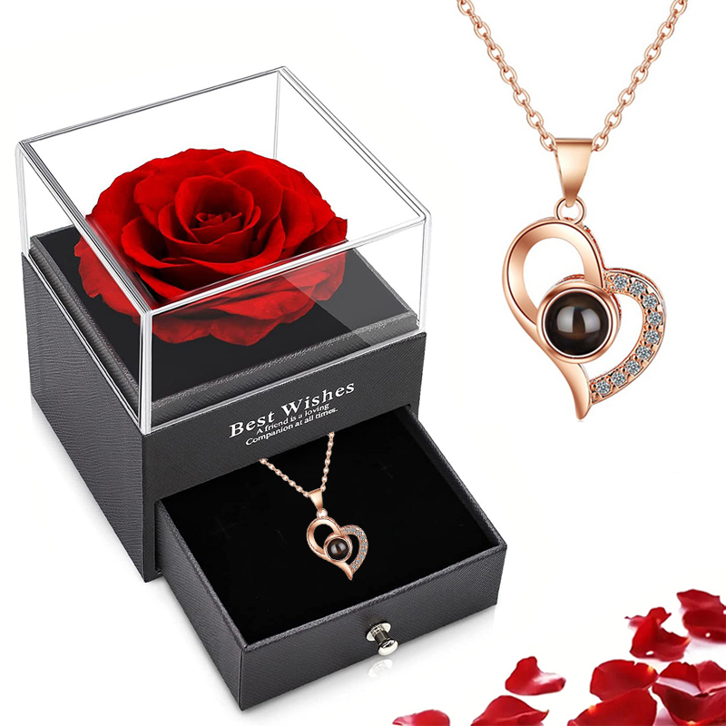100 Languages I Love You Projection Necklace With Rose Gift Box Mom Pendant Stainless Steel Chain 2026 Mother Jewelry
