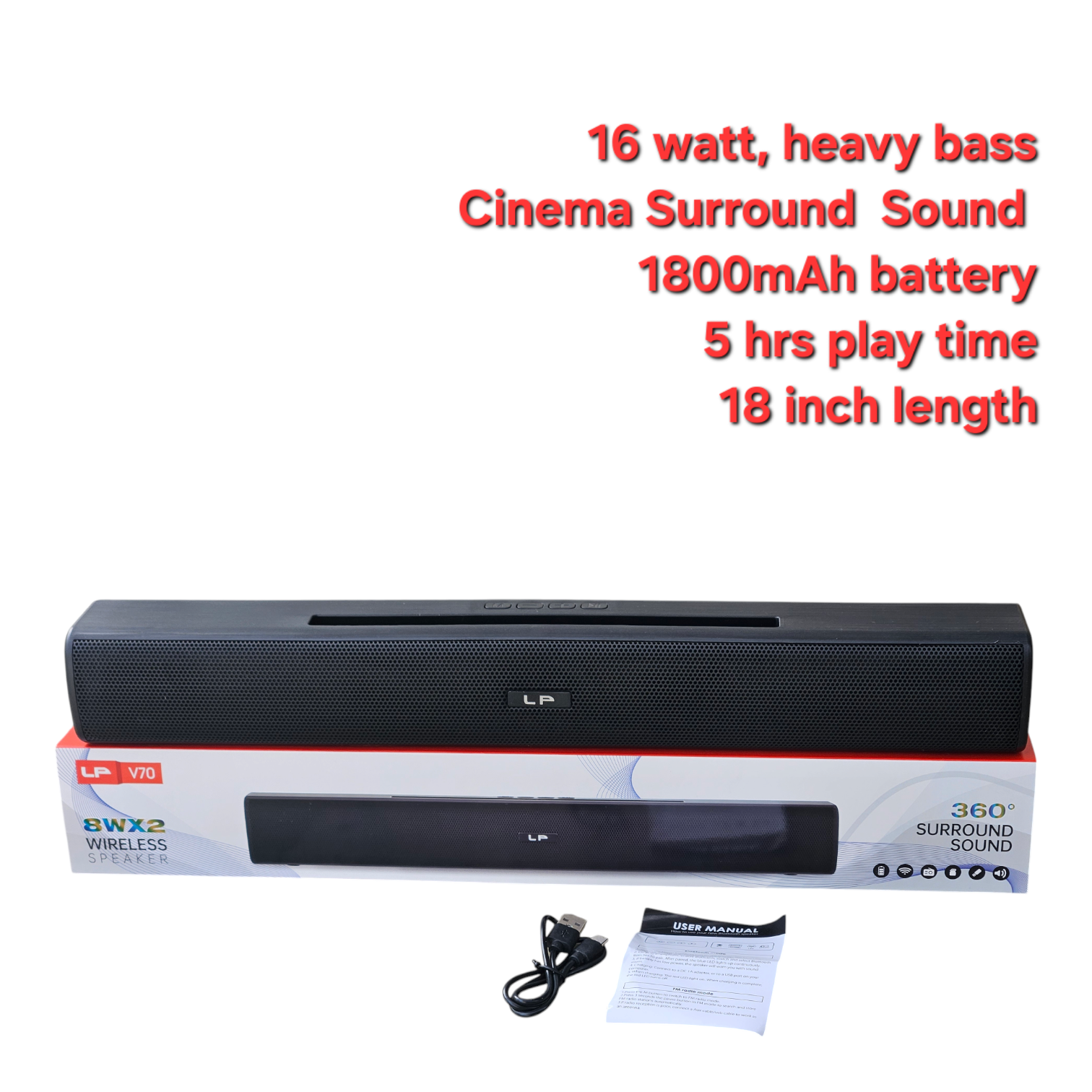 LP 16 Watt Rechargeable Bluetooth Sound Bar With Heavy Bass and 3D Sound