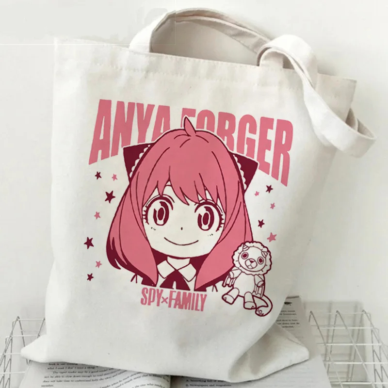Kawaii Spy X Family Shopping Bag Printed Canvas Anime Shoulder Bag Canvas Tote Eco Large Capacity Women's Portable Shopping Bag