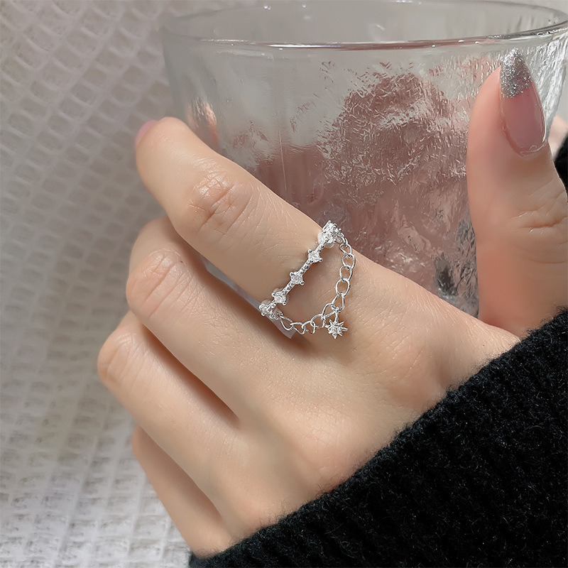 A Girl 1Pcs Silver Color Double-layer Chain Rings for Women Charming Zircon Star Open Ring Luxury Jewelry pen gpt