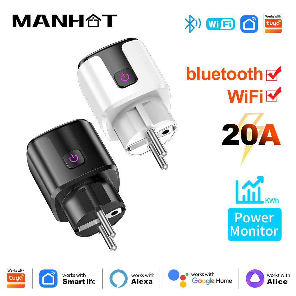 MANHOT 20A Smart Socket EU Wifi Smart Plug Power AC100-240V Outlet Alexa Home Voice Control For Smart Life APP