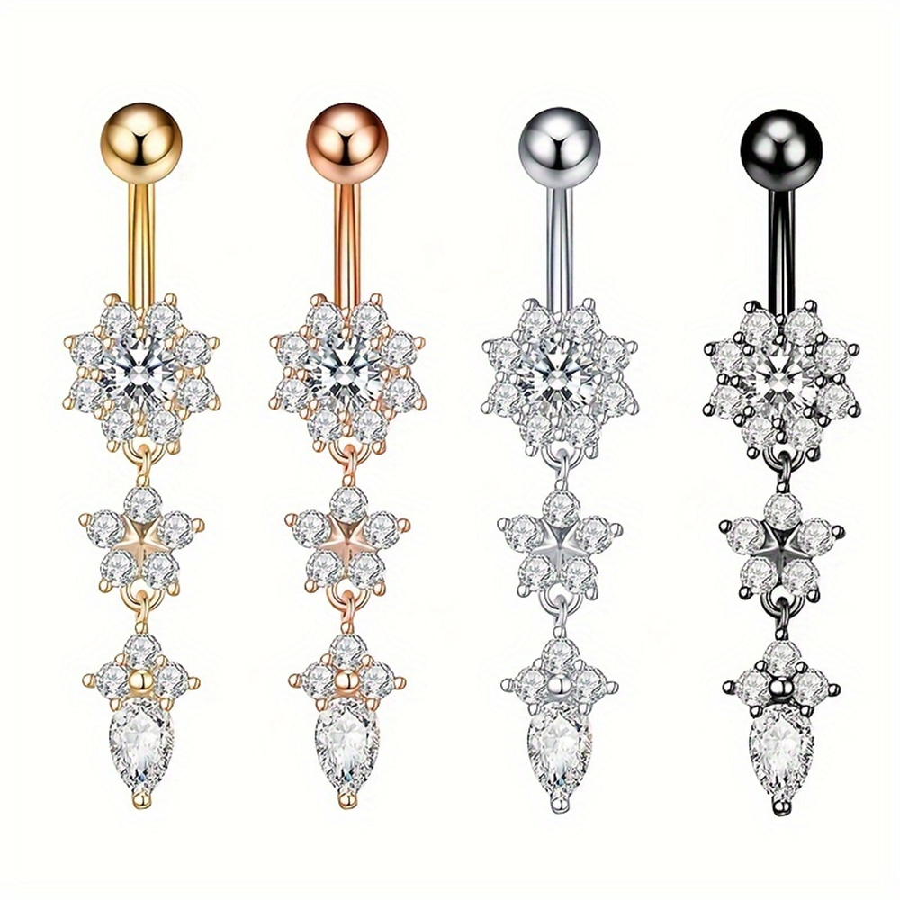 1pc Stainless Steel Zircon Waterdrop-shape Belly Button Ring Pendant Belly Button Navel Nail Umbilical Ring For Men Women