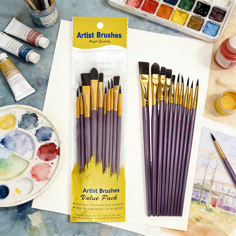 Round Durable Wool Wooden Brush Set Artist Paint Brushes Acrylic Watercolor Painting Oil Painting