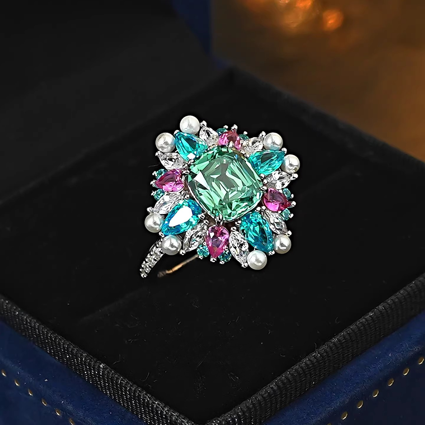 925 sterling silver ring, colorful treasure style, tourmaline colored ring, niche high-end design, women's jewelry