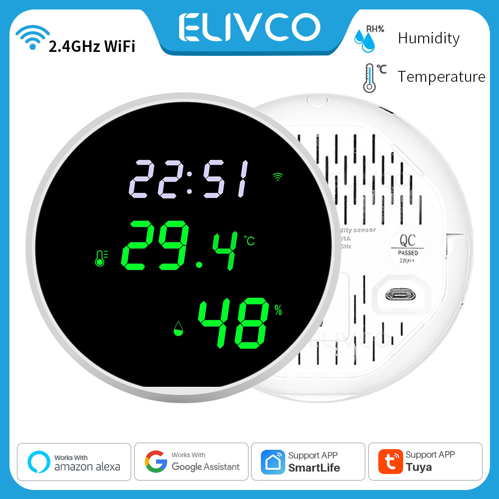 Tuya Smart Wifi Temperature Humidity Sensor With LED Display Backlight Smart Home Alarm Sensor SmartLife APP Works With Alexa