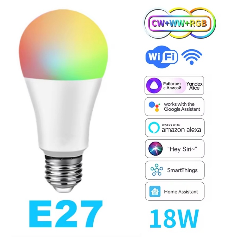 WiFi E27 Smart LED Bulb 12/15/18W RGB Voice Dimmable Light Ampolleta Parlante Wifi Lamp Work With Home Alexa/ Assistant