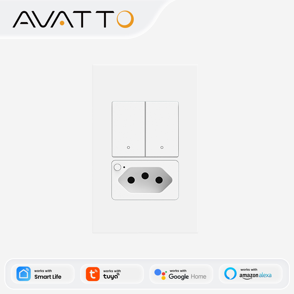 AVATTO WiFi Smart Wall Switch & Socket,Brazil Standard 4X2 Panel 1/2 Buttons Light Switch Support Tuya,Alexa, Home,Alice lightify