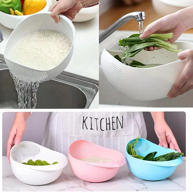 Rice Washing Bowl Plastic Colander Sieve Vegetable Drainer Basket Kitchen Tools Food Beans Sieve Fruit Drainer