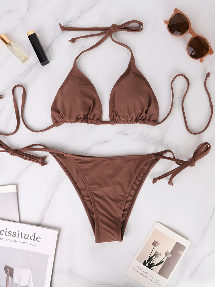 Women's New Thong Bikini Two-Piece Set 2025 Summer Popular Beach Style Lace-up Lady's Swimwear Micro Thongs Bikini Swimsuit