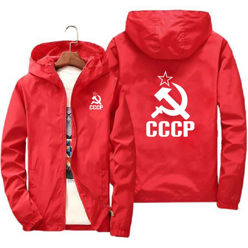 2025 New Mens Jacket Unique CCCP Russian USSR Soviet Union Print Hooded Men Bomber Spring Autumn Coat Fashion