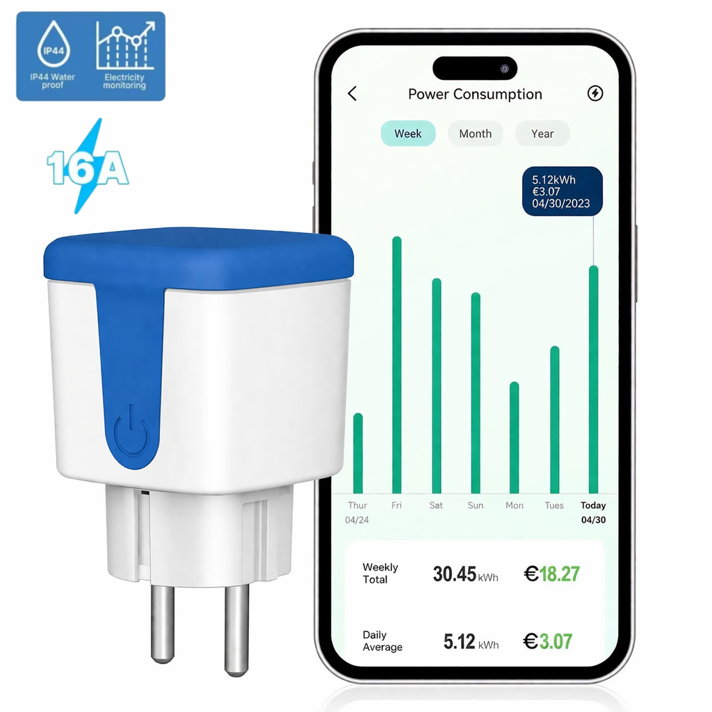 WiFi EU Socket 16A Smart Outdoor Waterproof Electric Socket Smart Plug With Electricity Metering Alexa Home Vesync App