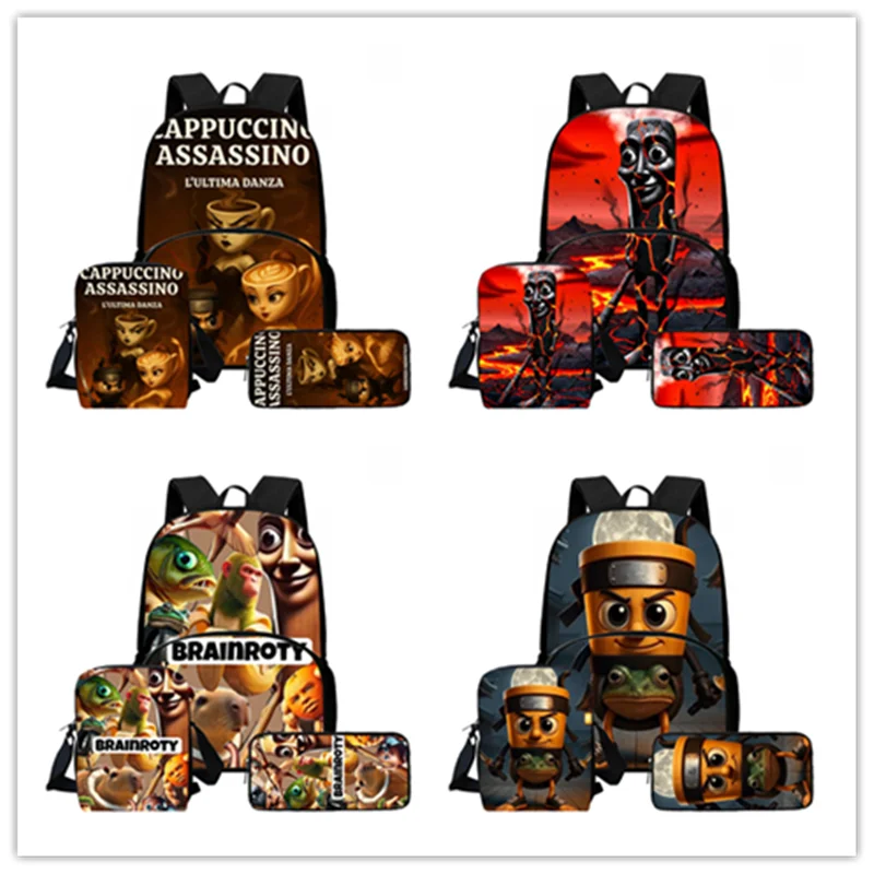 Cartoon Brain Rot Child School Backpack with Front Pocket,Shoulder Bags,Pencil Bags For,Child School Bags
