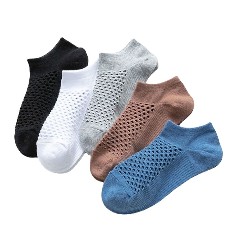 5 Pairs Summer Breathable Men's Mesh Socks Sweat-absorbing Thin Cotton Male Short Socks Low Tube Sports Ankle