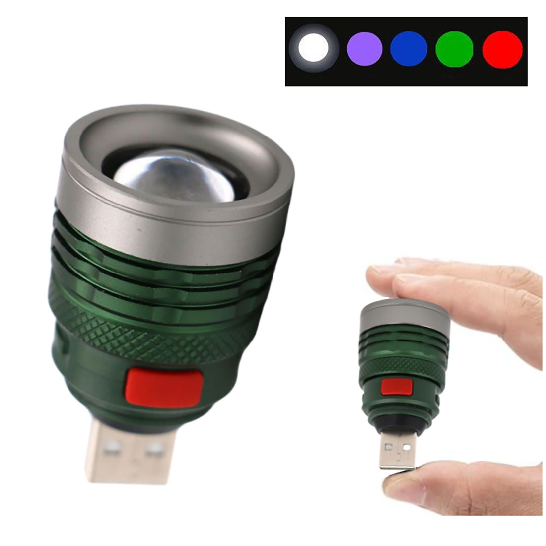 USB Flashlight, Dual Light Sources Mini Flashlight Portable Circle Pocket Flashlights, Rotating Focusing Indoor Outdoor Home