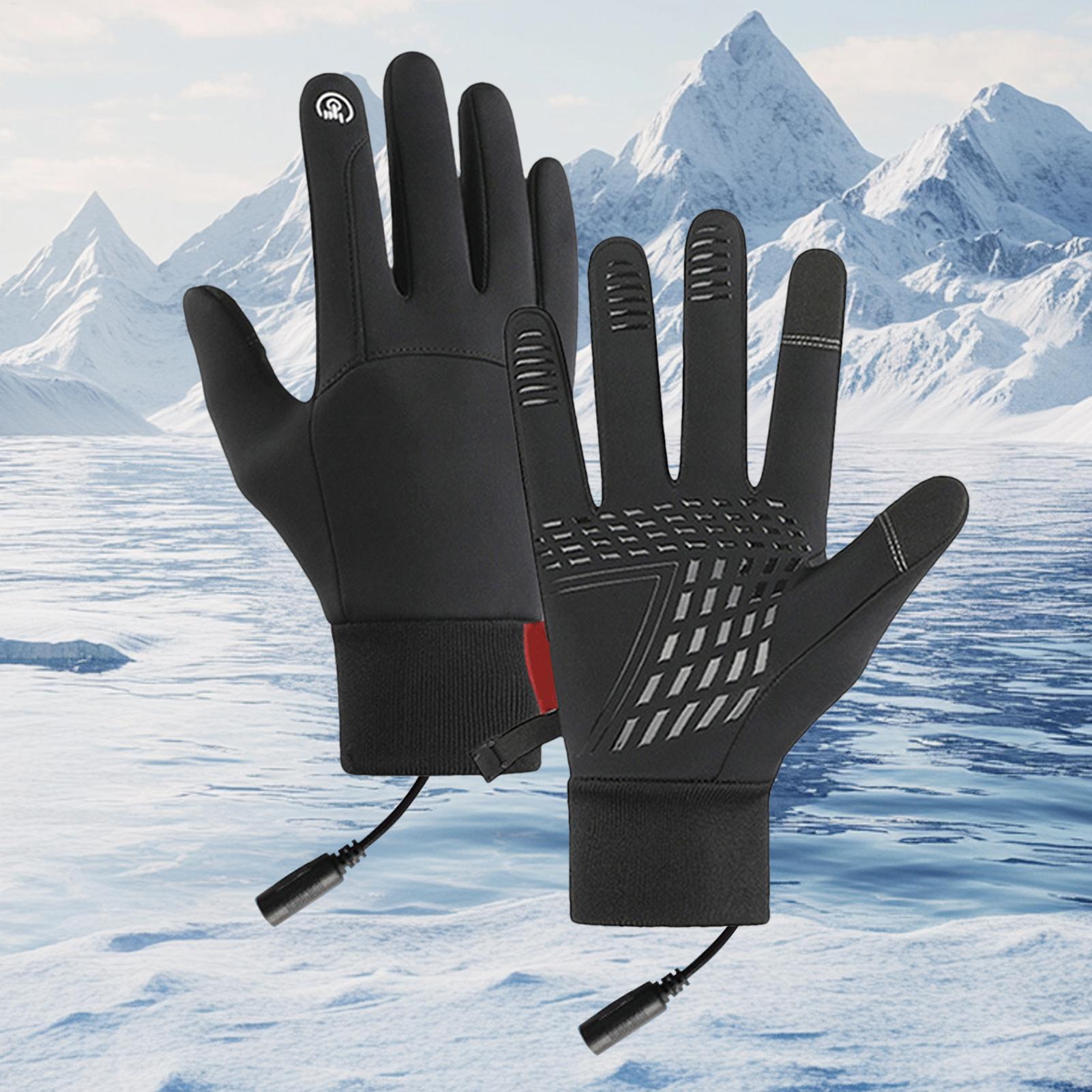 1 Pair USB Heated Gloves Windproof Waterproof Warming Gloves With Non-Slip Touchscreen For Cold Weather Motorcycle Work Hiking
