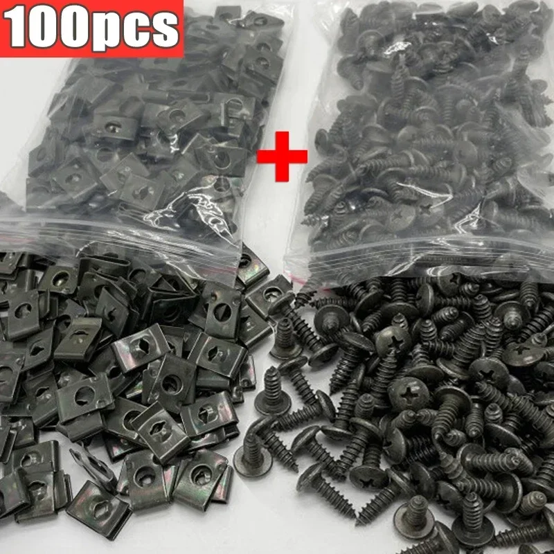 Mixed Car Motorcycles Metal 100/10pcs Screw Tapping Fastener U-Type with Screw Anti-rust Protection Clip Buckle Iron Sheet Amagi