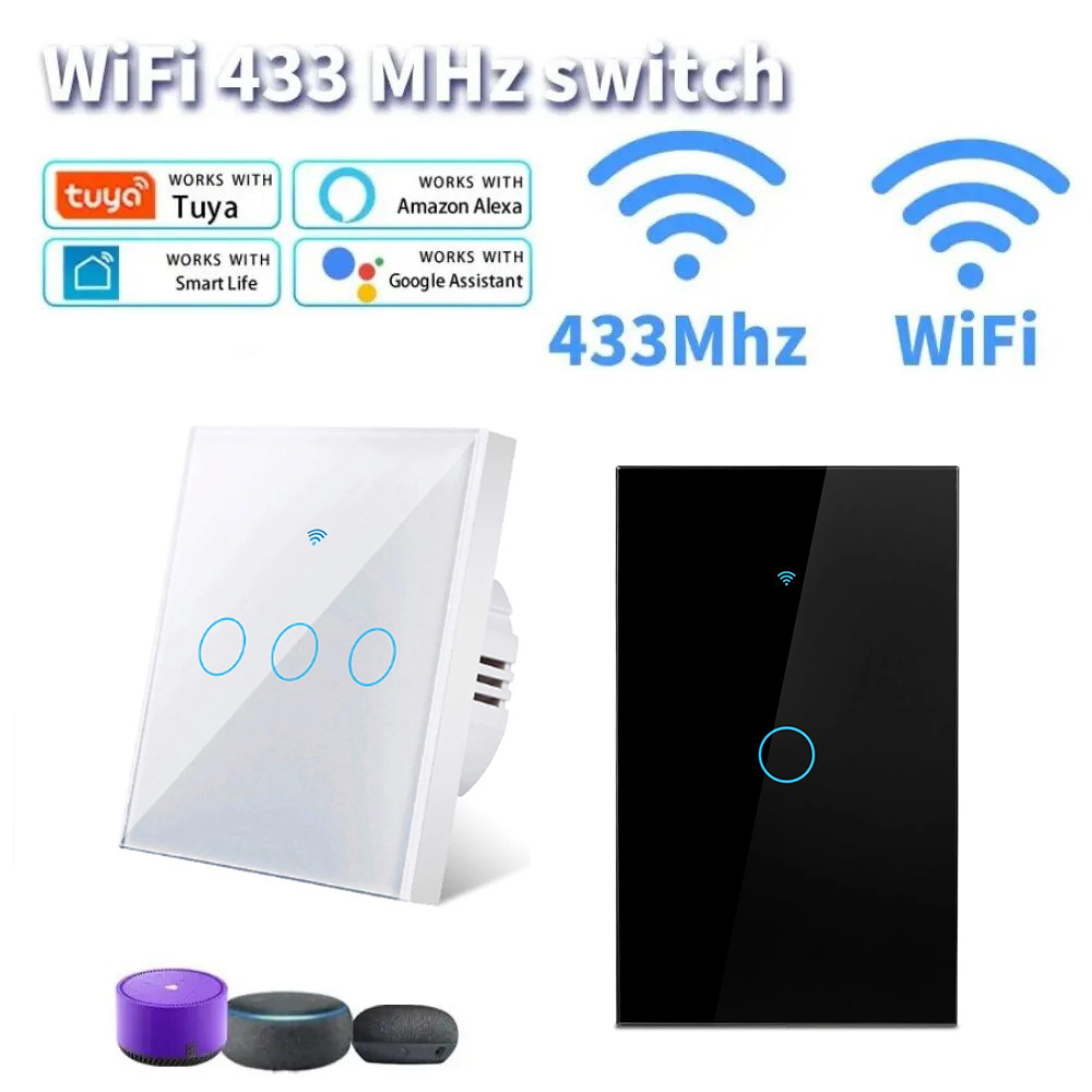 For Tuya Smart Wifi Light Switch No Neutral Wire Touch Panel EU 1/2/3 Gang Wall Switch Control Voice Control Alexa