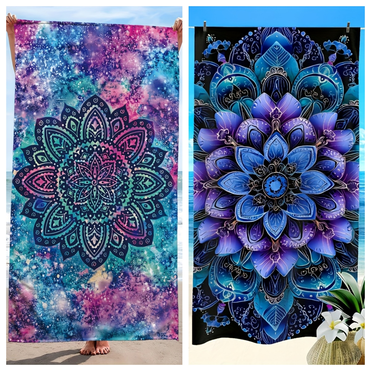 1 Mandala Print Beach Towel,Microfiber Beach Mat,Super Absorbent Bath Towel,Suitable for Travel,Swimming Pool,All Seasons