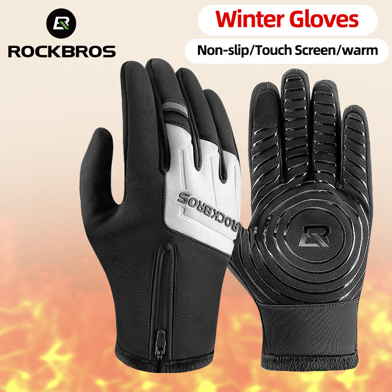 ROCKBROS Winter Warm Cycling Full Finger Gloves Thicken Thermal Fleece Bike Gloves Touch Screen MTB Road Bicycle Motor Gloves