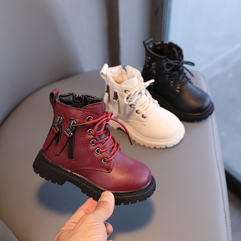 Boots for Children Boys Tide Boots Autumn Winter Warm Cotton Ankle Boots for Kindergarten Girls Kids Boots Double Zip New
