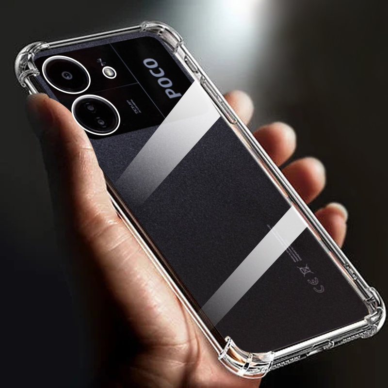 C55 Thickened Airbag Shockproof Clear Soft TPU Phone Case for Redmi Poco C65 4G 5G Transparent Back Cover C40 Funda Cases