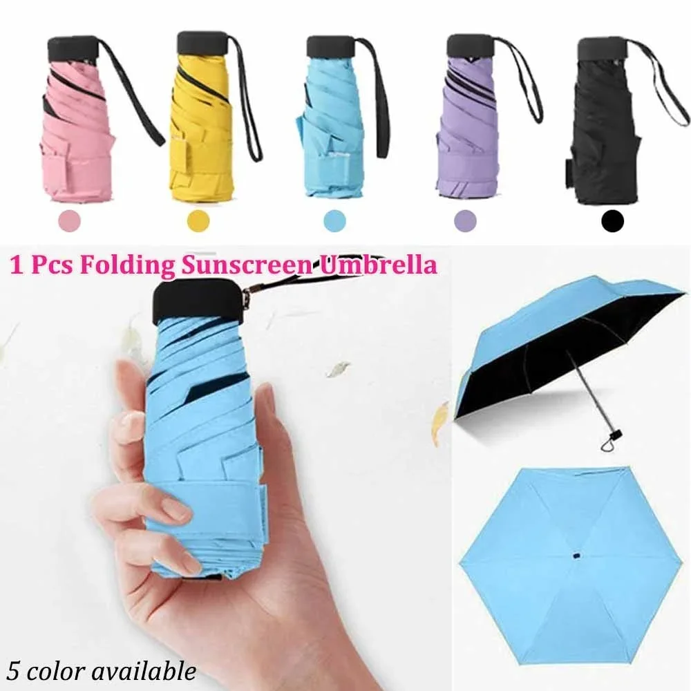 1 Pc Mini Pocket Sun Rain Umbrella Portable Lightweight Windproof 5 Folding Sunscreen Umbrella
