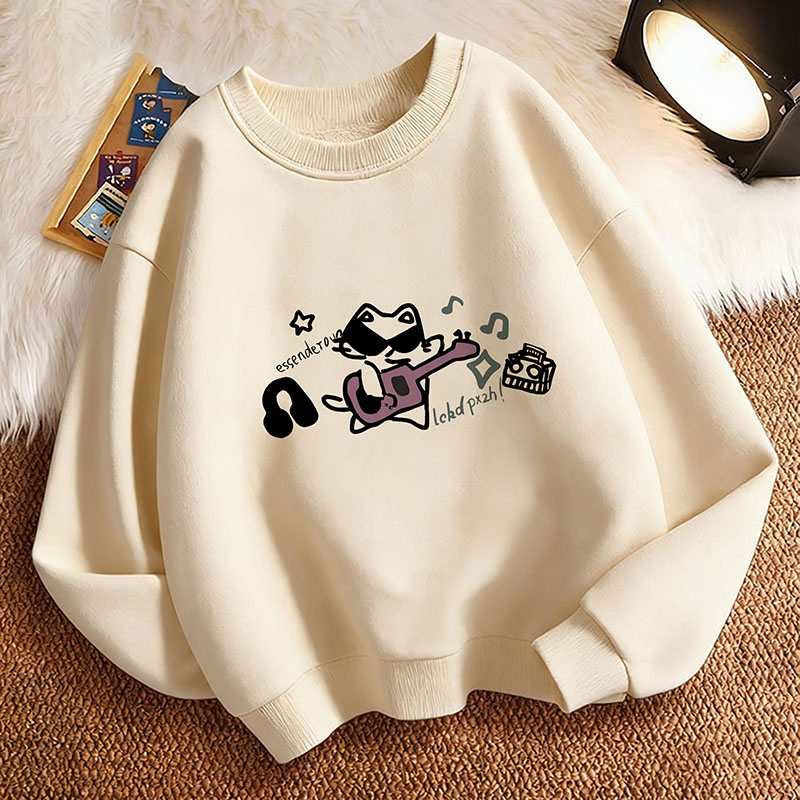 Funny Children's Sweatshirt Pullover Spring Hip Hop Music Cat Crew Neck Graphic Print Hoodie Boy/Girl Kids Hoody