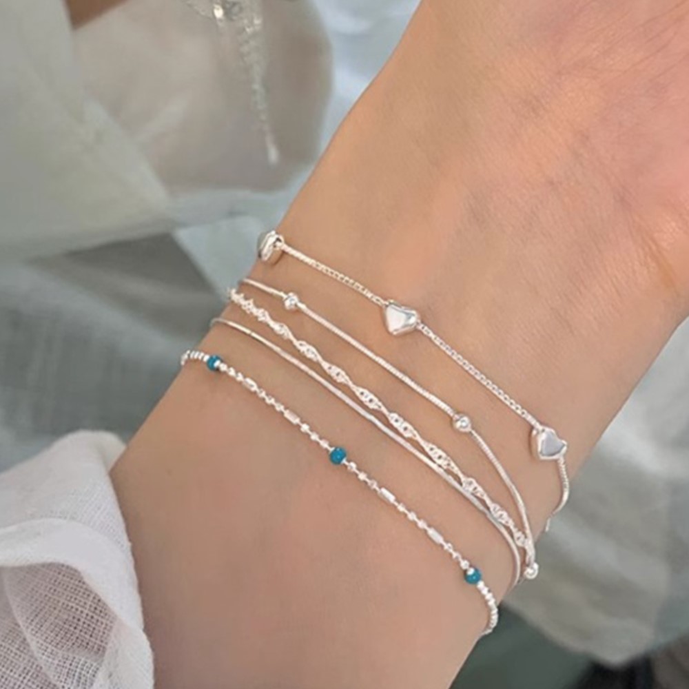 925 Sterling Silver Line Extremely fine Bracelet for Women Love Haert Bead Korean Ins Sweet Jewelry Dropshipping
