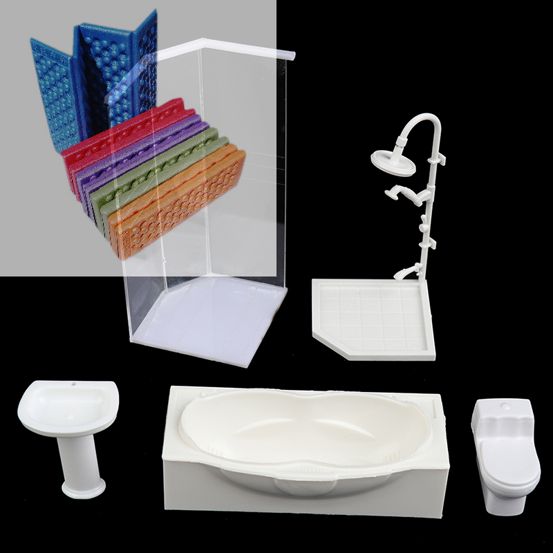 1Set New 1:25 Dollhouse Miniature Bathroom Set Shower Room Toilet Bathtub Sink Model Toy
